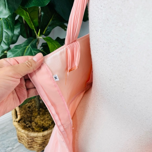 Pink Surplice Neck Zip Back Ruched Chiffon Prom V Neck Pleated Chiffon Dress - Picture 5 of 8